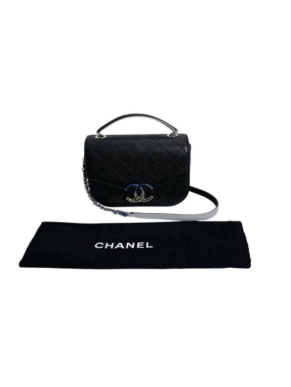 Chanel Caviar Leather Chain Shoulder Bag CC Logo Black